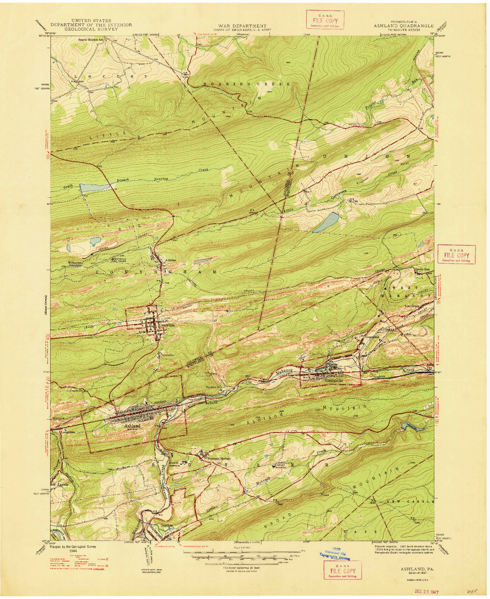 USGS 1:24000-SCALE QUADRANGLE FOR ASHLAND, PA 1947