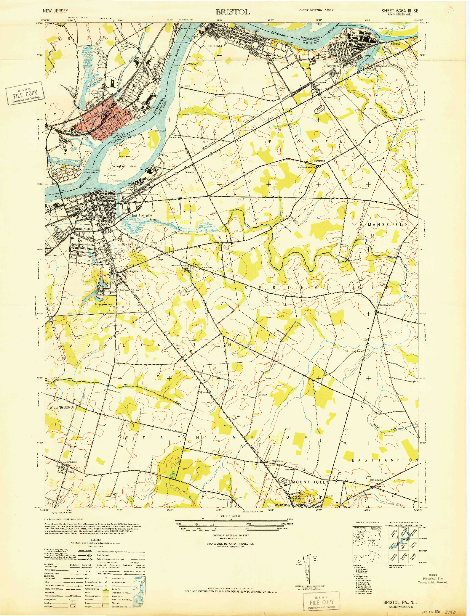 USGS 1:24000-SCALE QUADRANGLE FOR BRISTOL, PA 1947