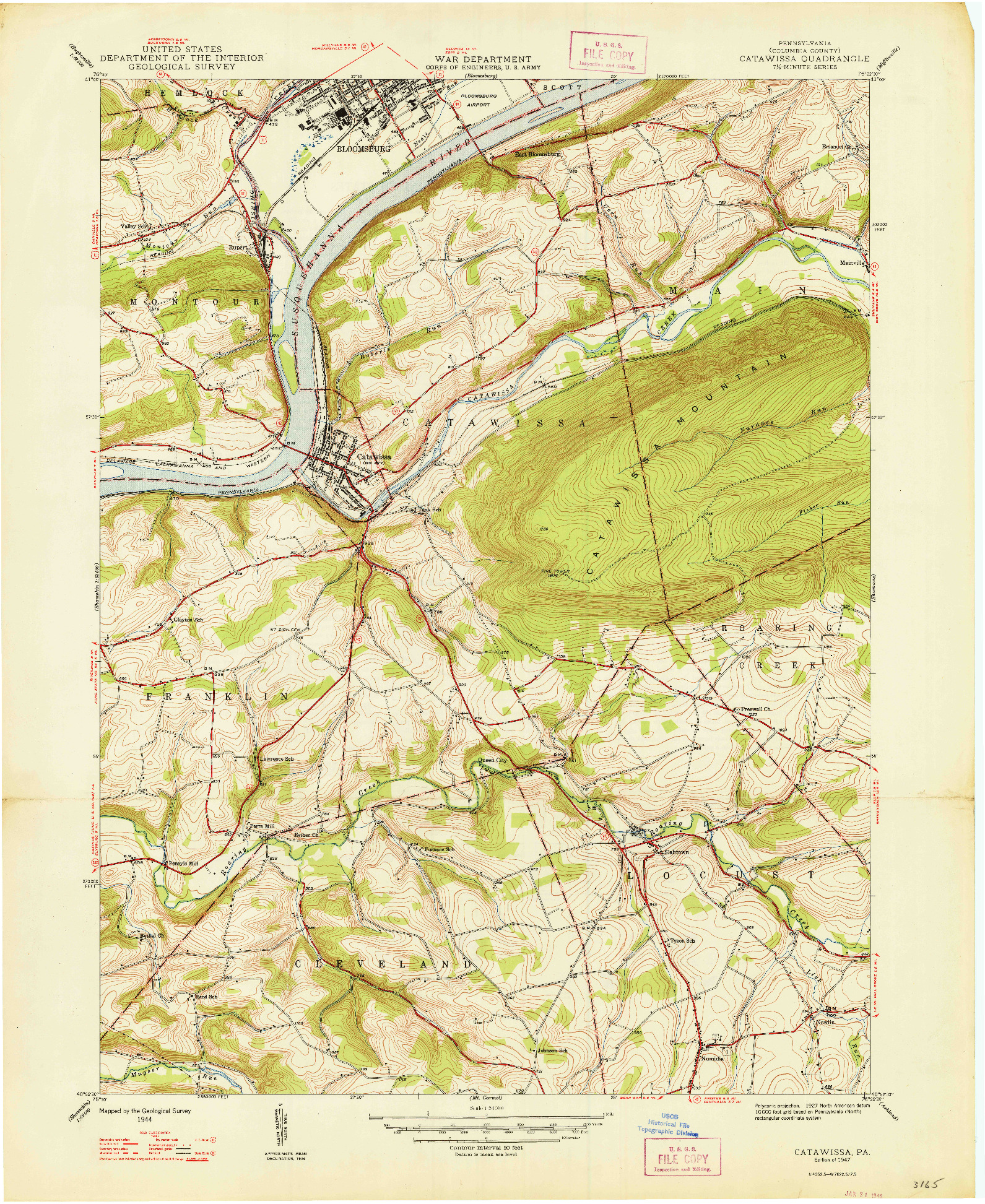USGS 1:24000-SCALE QUADRANGLE FOR CATAWISSA, PA 1947