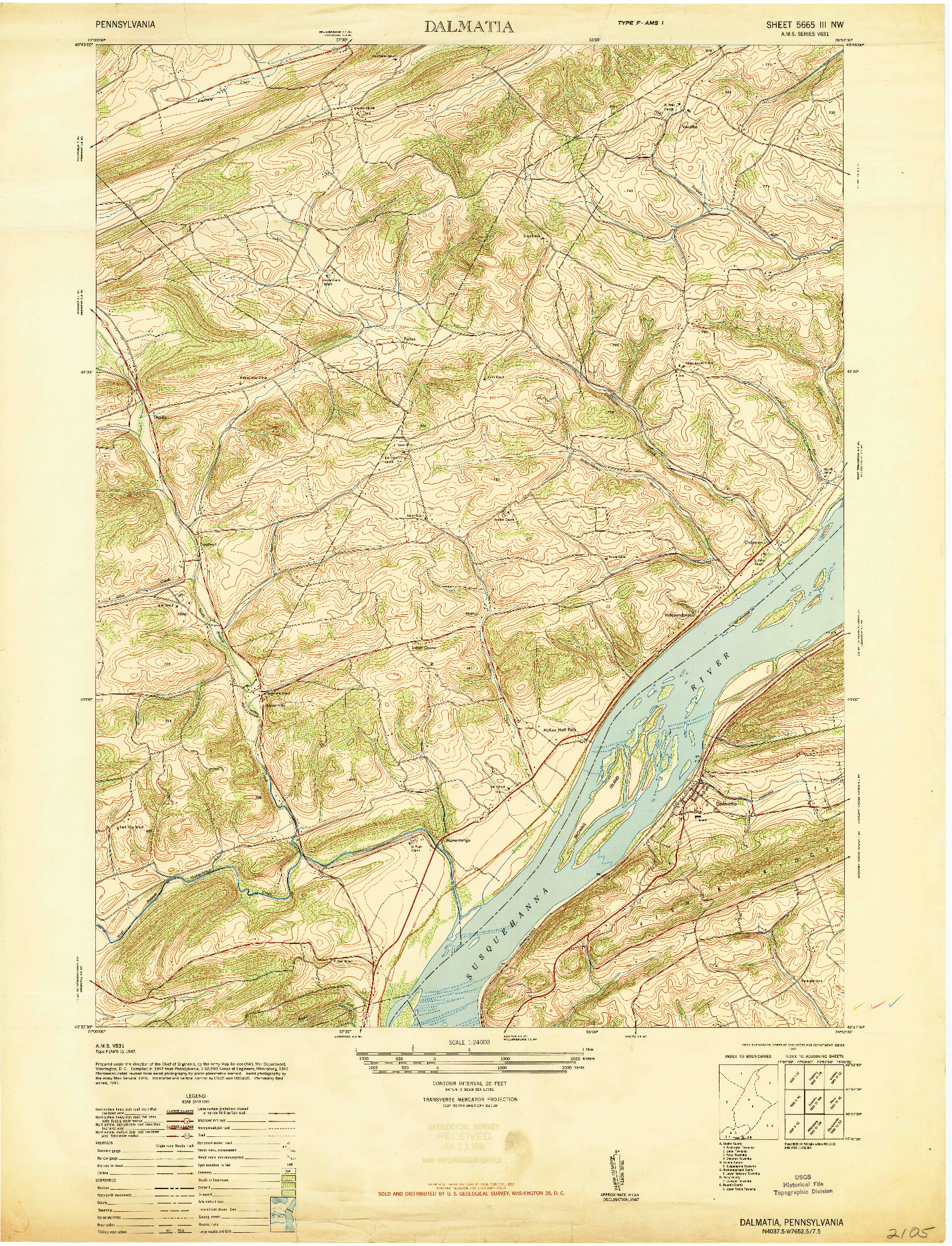 USGS 1:24000-SCALE QUADRANGLE FOR DALMATIA, PA 1947