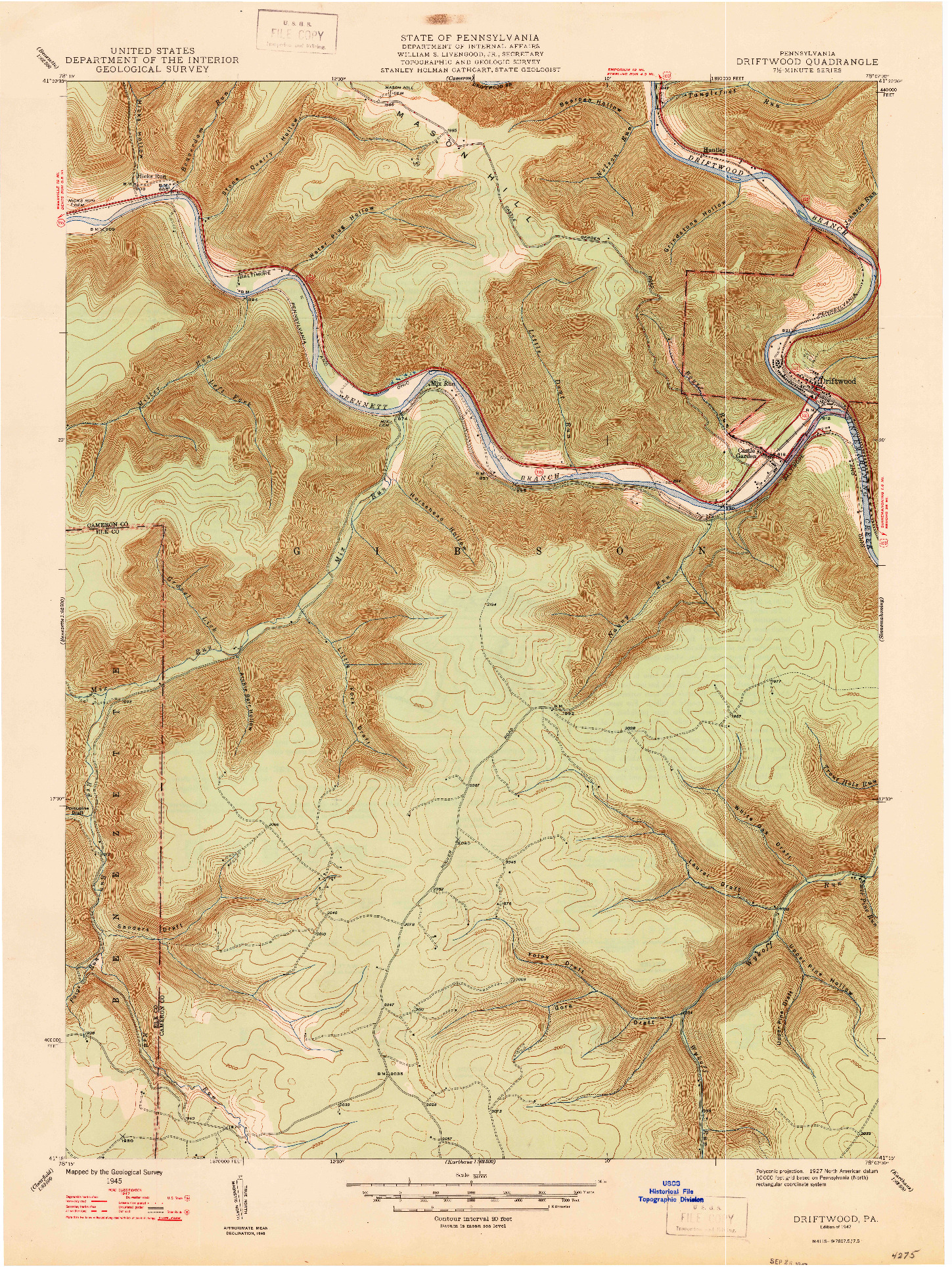 USGS 1:24000-SCALE QUADRANGLE FOR DRIFTWOOD, PA 1947
