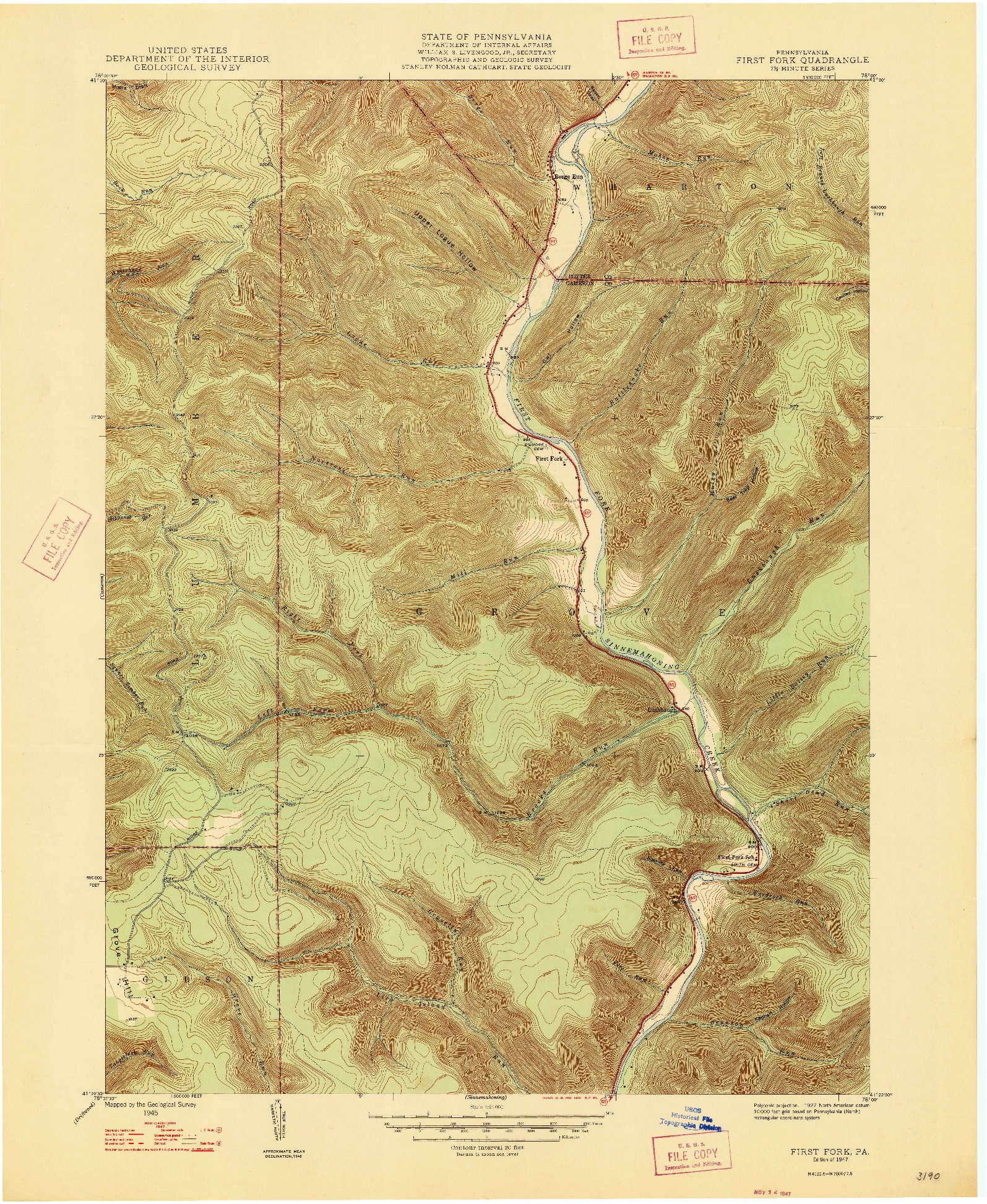USGS 1:24000-SCALE QUADRANGLE FOR FIRST FORK, PA 1947