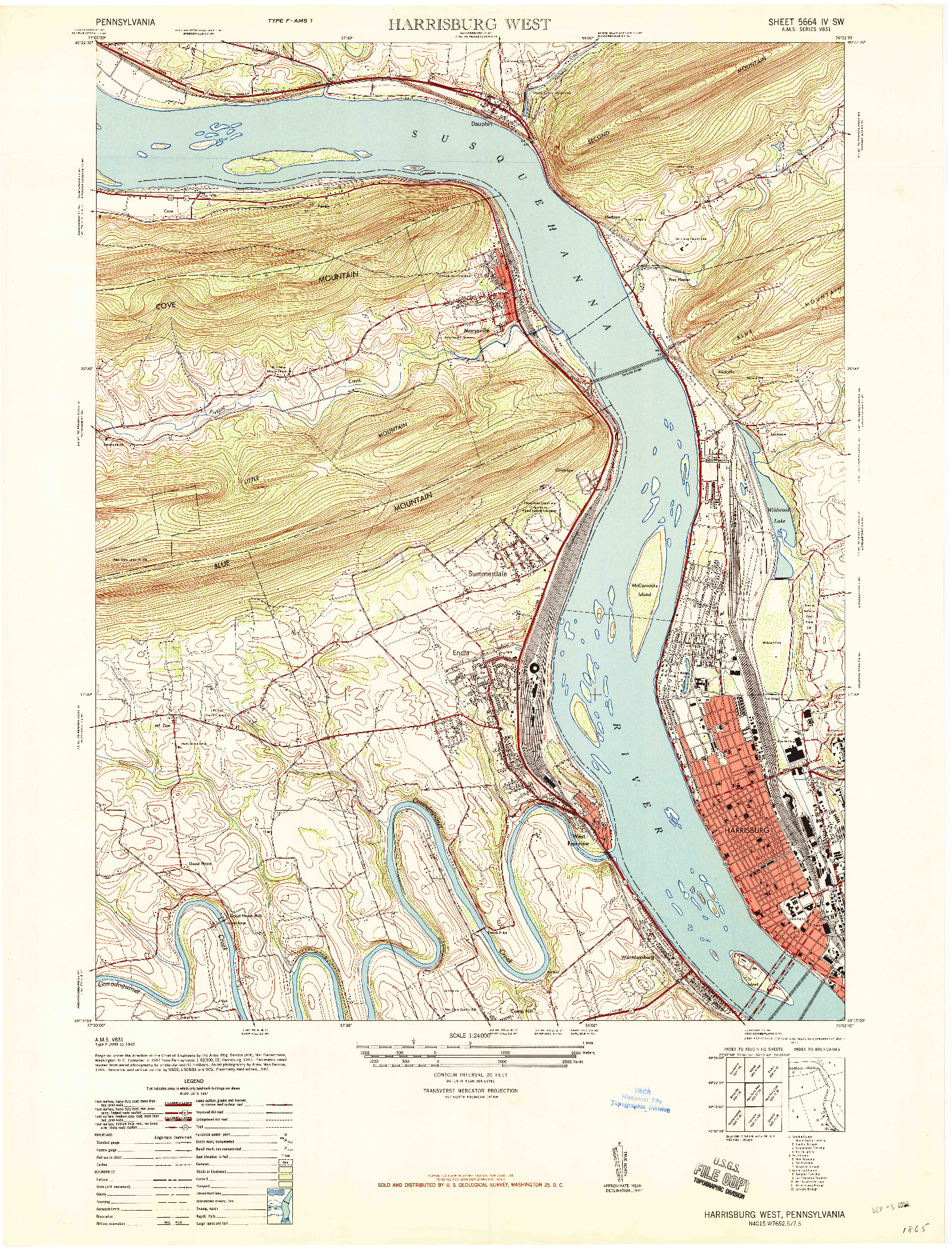 USGS 1:24000-SCALE QUADRANGLE FOR HARRISBURG WEST, PA 1947