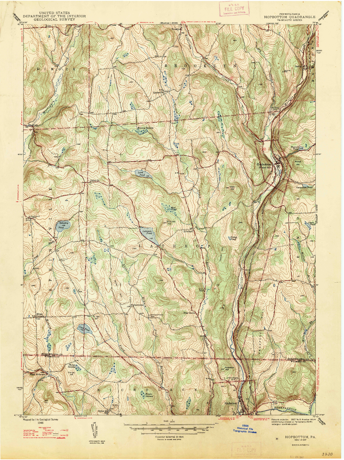USGS 1:24000-SCALE QUADRANGLE FOR HOPBOTTOM, PA 1947