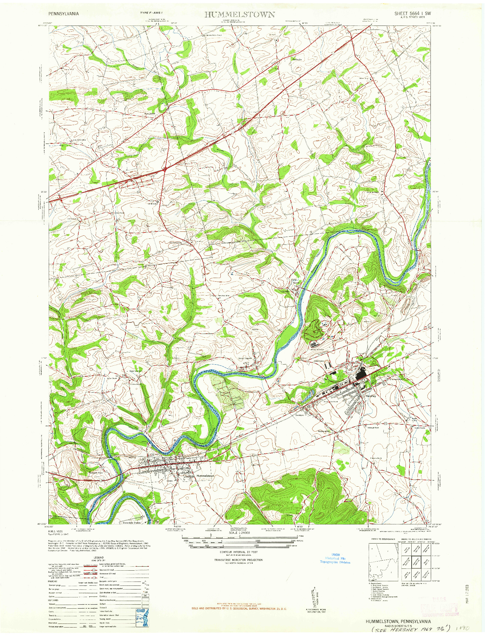 USGS 1:24000-SCALE QUADRANGLE FOR HUMMELSTOWN, PA 1947