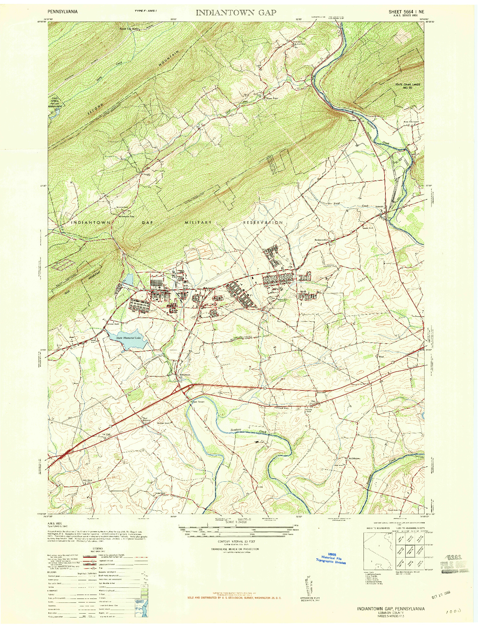 USGS 1:24000-SCALE QUADRANGLE FOR INDIANTOWN GAP, PA 1947