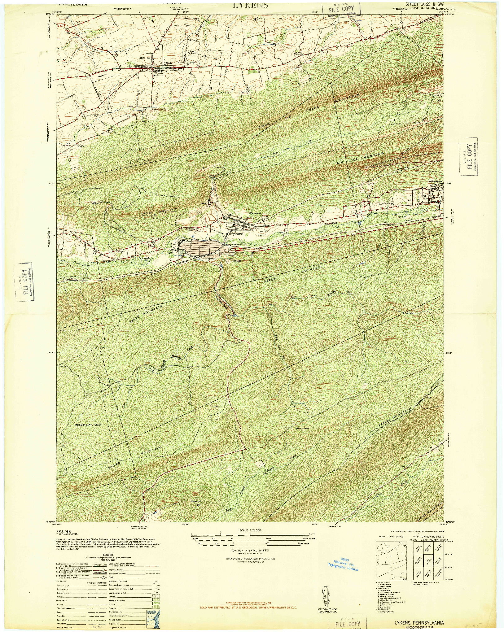 USGS 1:24000-SCALE QUADRANGLE FOR LYKENS, PA 1947