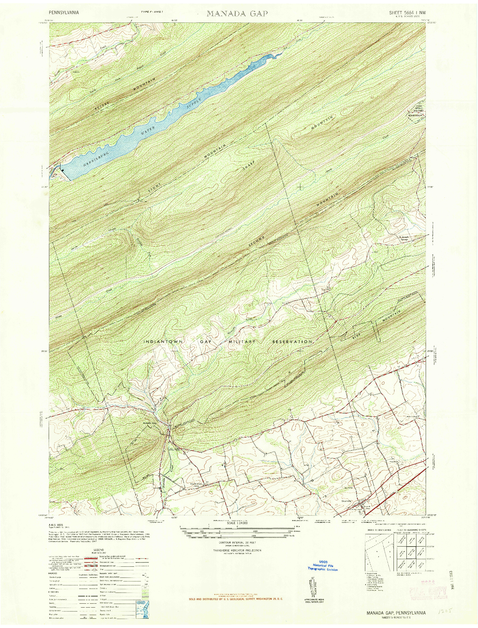 USGS 1:24000-SCALE QUADRANGLE FOR MANADA GAP, PA 1947