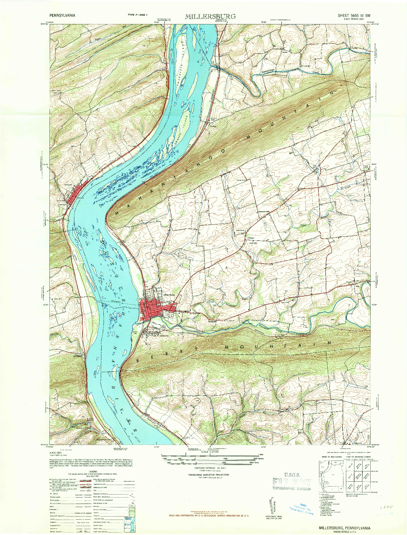 USGS 1:24000-SCALE QUADRANGLE FOR MILLERSBURG, PA 1947
