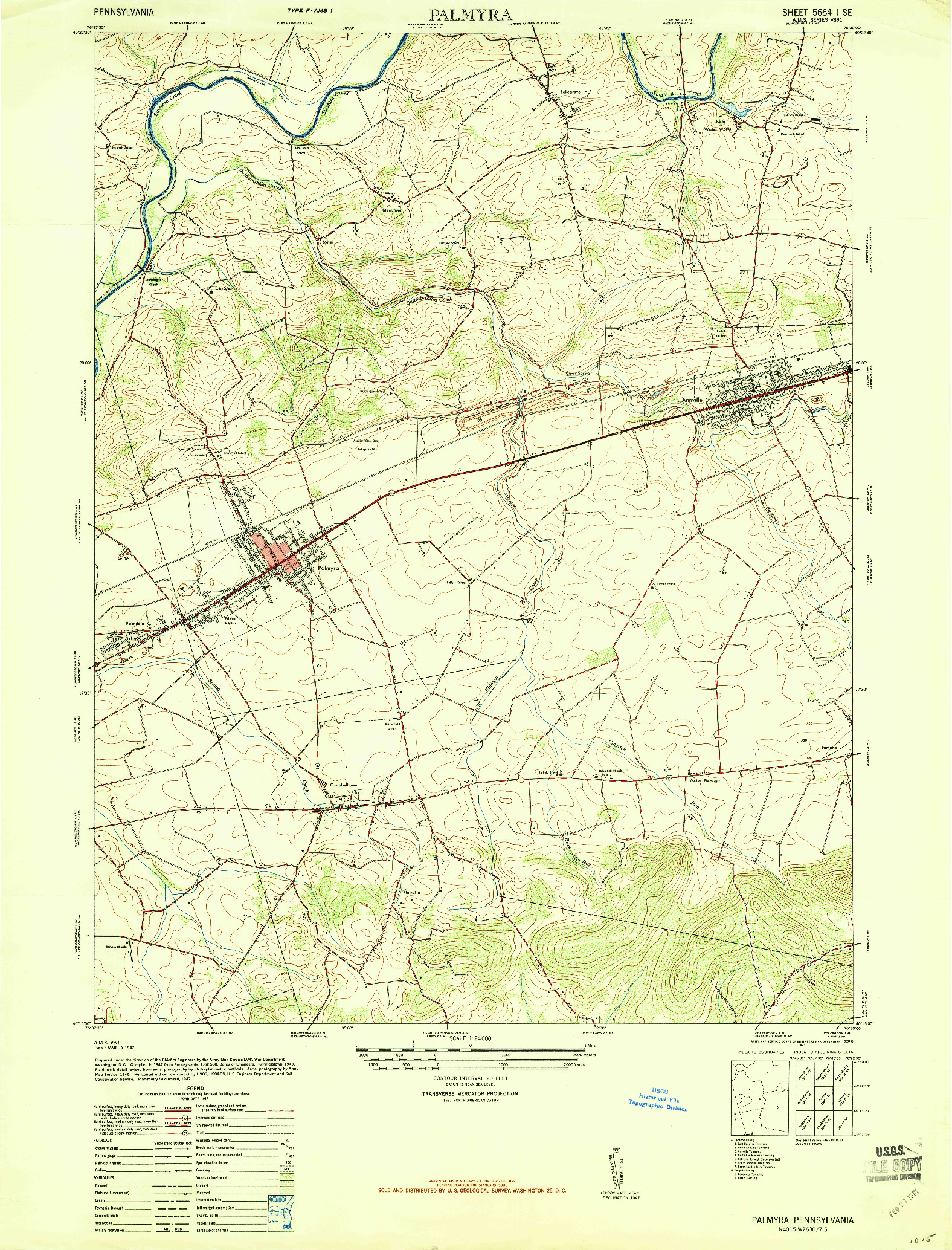 USGS 1:24000-SCALE QUADRANGLE FOR PALMYRA, PA 1947