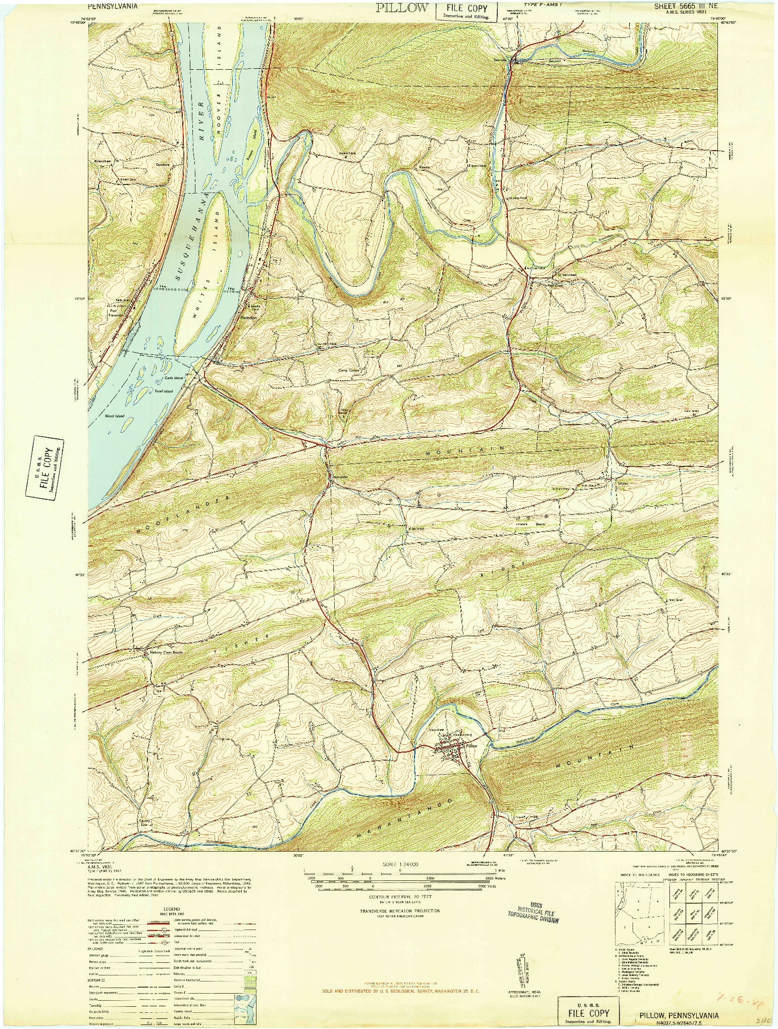 USGS 1:24000-SCALE QUADRANGLE FOR PILLOW, PA 1947