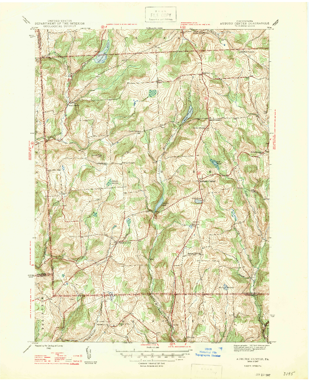 USGS 1:31680-SCALE QUADRANGLE FOR AUBURN CENTER, PA 1947