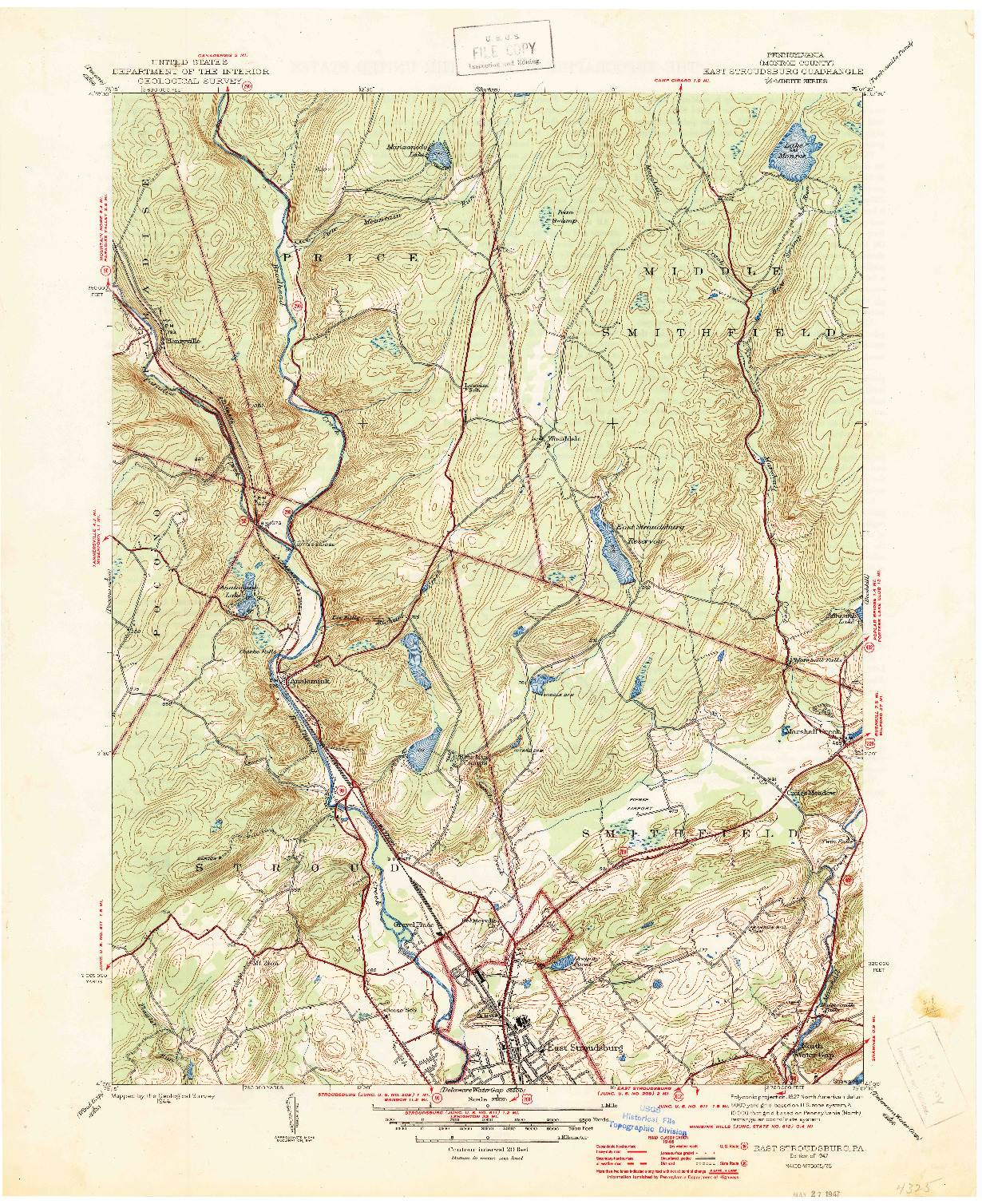 USGS 1:31680-SCALE QUADRANGLE FOR EAST STROUDSBURG, PA 1947