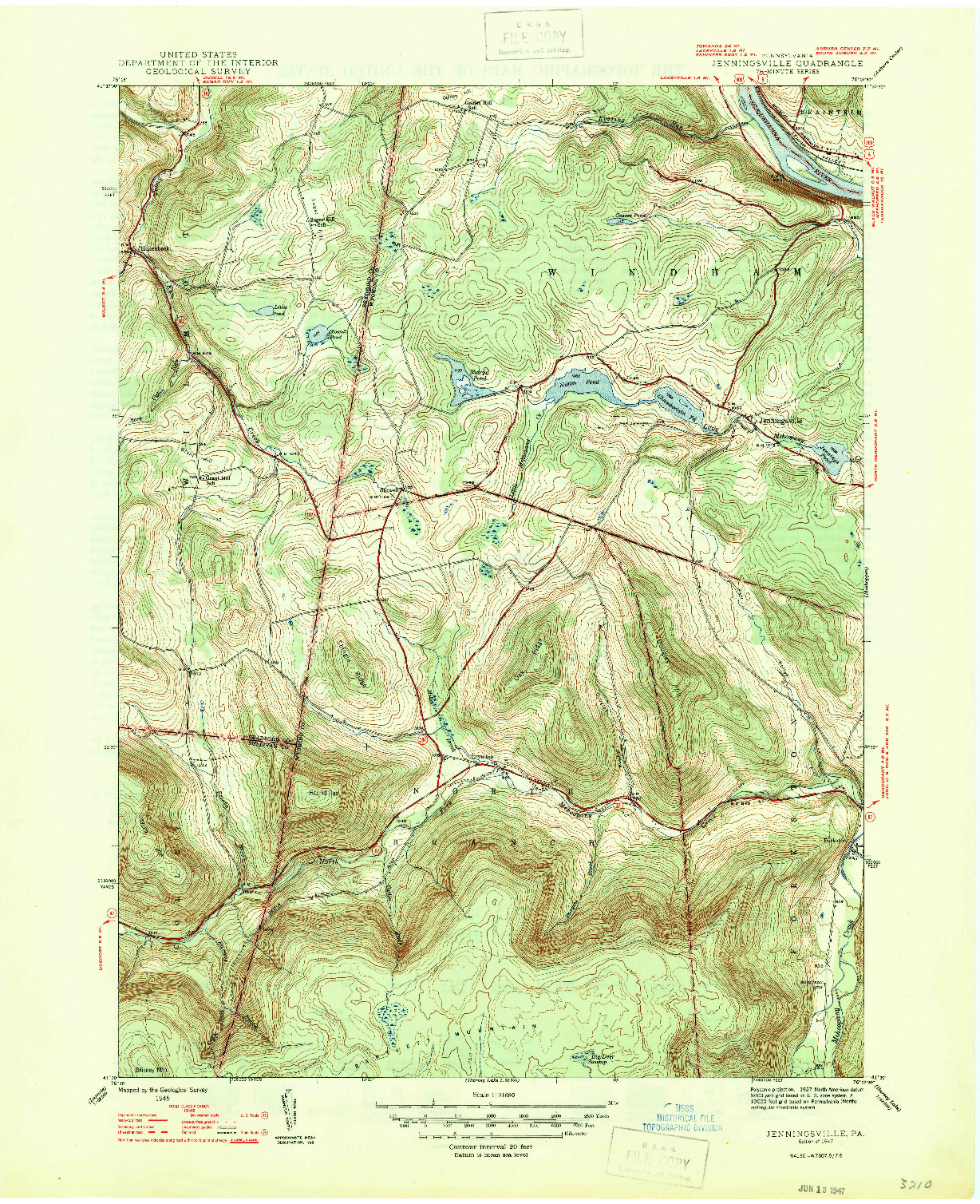 USGS 1:31680-SCALE QUADRANGLE FOR JENNINGSVILLE, PA 1947