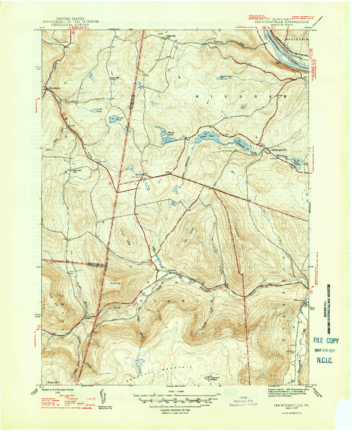 USGS 1:31680-SCALE QUADRANGLE FOR JENNINGSVILLE, PA 1947