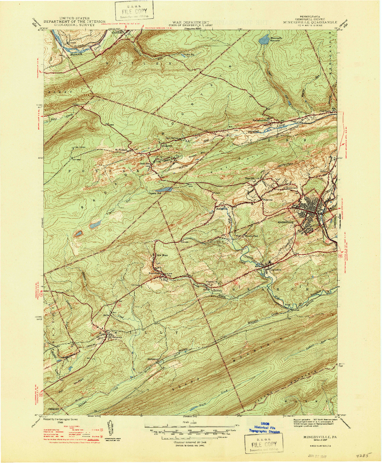 USGS 1:31680-SCALE QUADRANGLE FOR MINERSVILLE, PA 1947