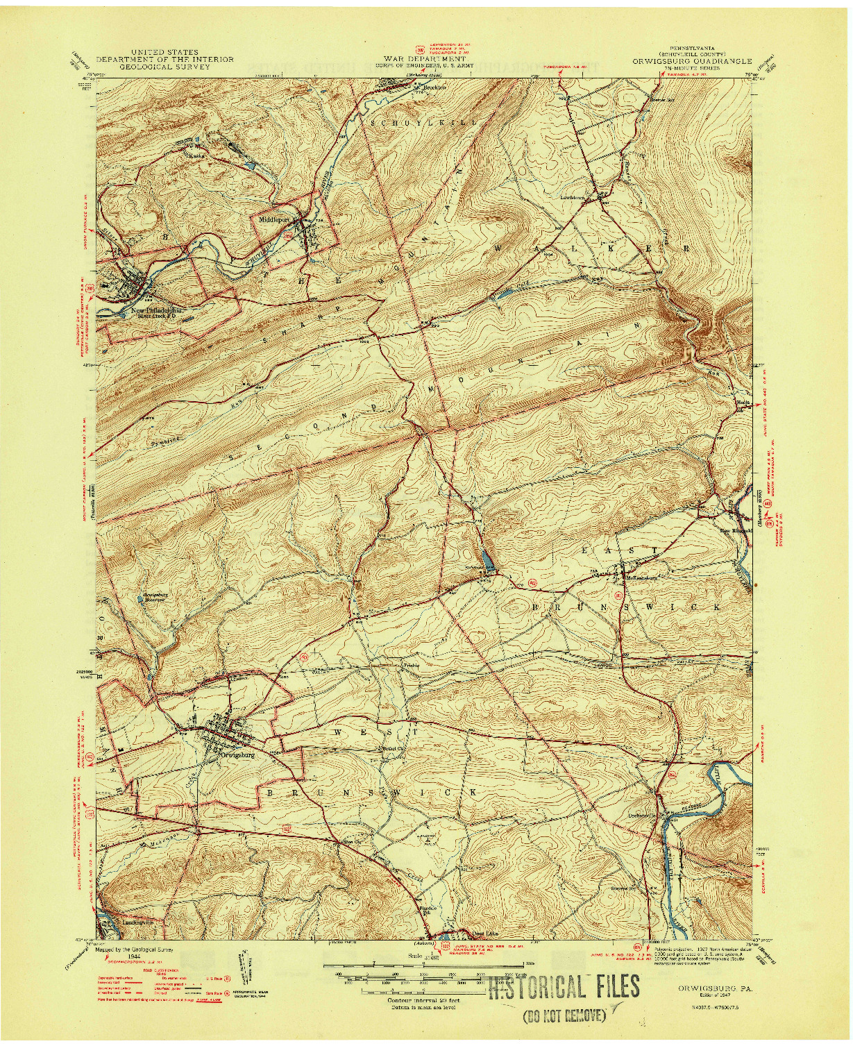 USGS 1:31680-SCALE QUADRANGLE FOR ORWIGSBURG, PA 1947