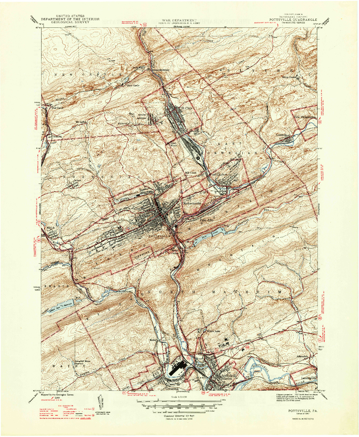 USGS 1:31680-SCALE QUADRANGLE FOR POTTSVILLE, PA 1944