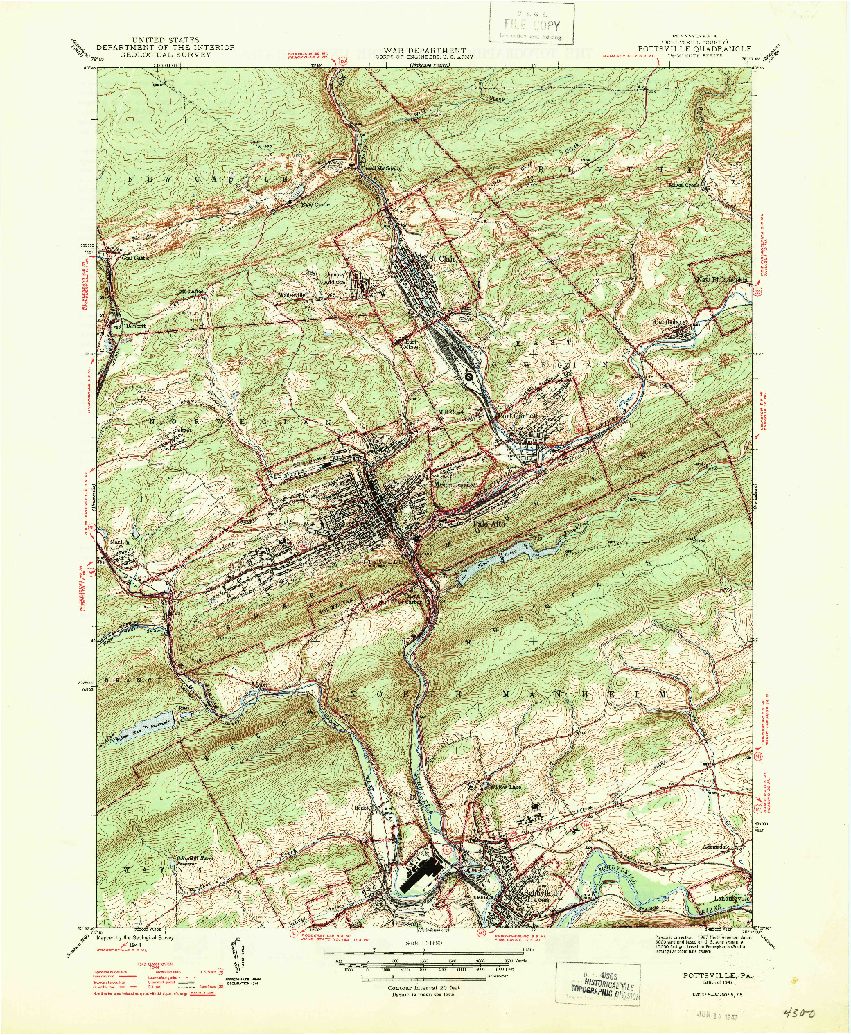 USGS 1:31680-SCALE QUADRANGLE FOR POTTSVILLE, PA 1944