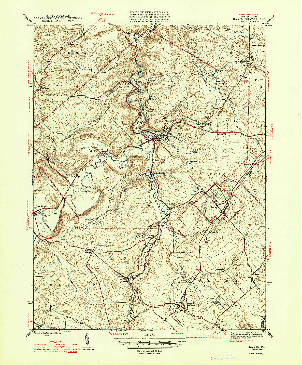 USGS 1:31680-SCALE QUADRANGLE FOR RAMEY, PA 1947