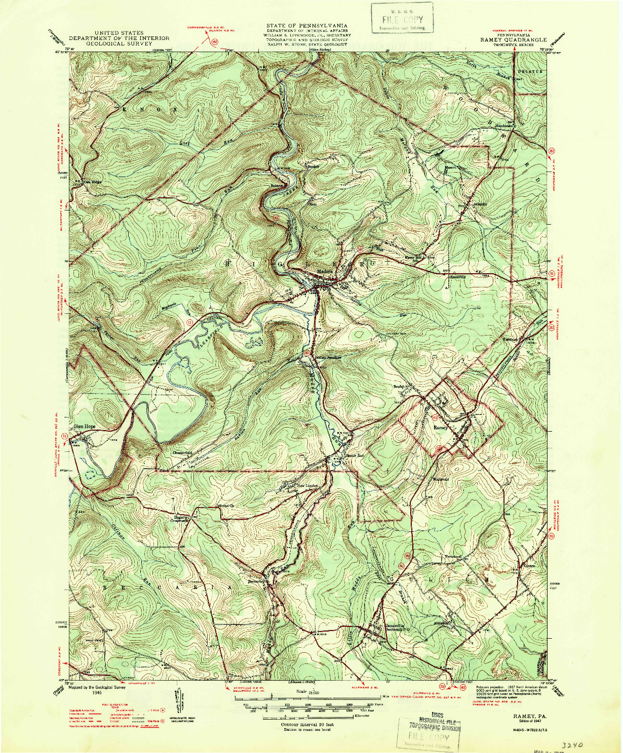USGS 1:31680-SCALE QUADRANGLE FOR RAMEY, PA 1947