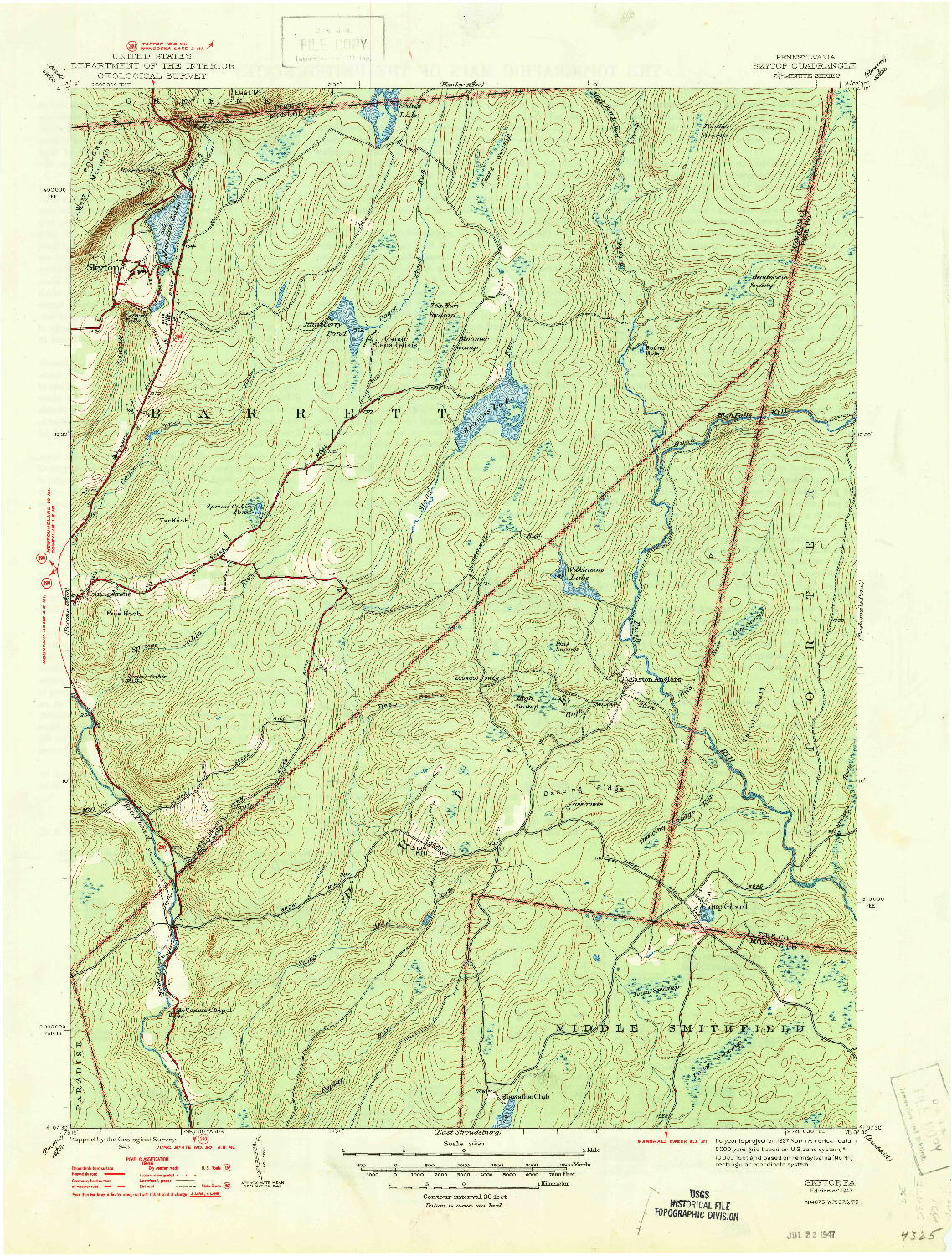 USGS 1:31680-SCALE QUADRANGLE FOR SKYTOP, PA 1947