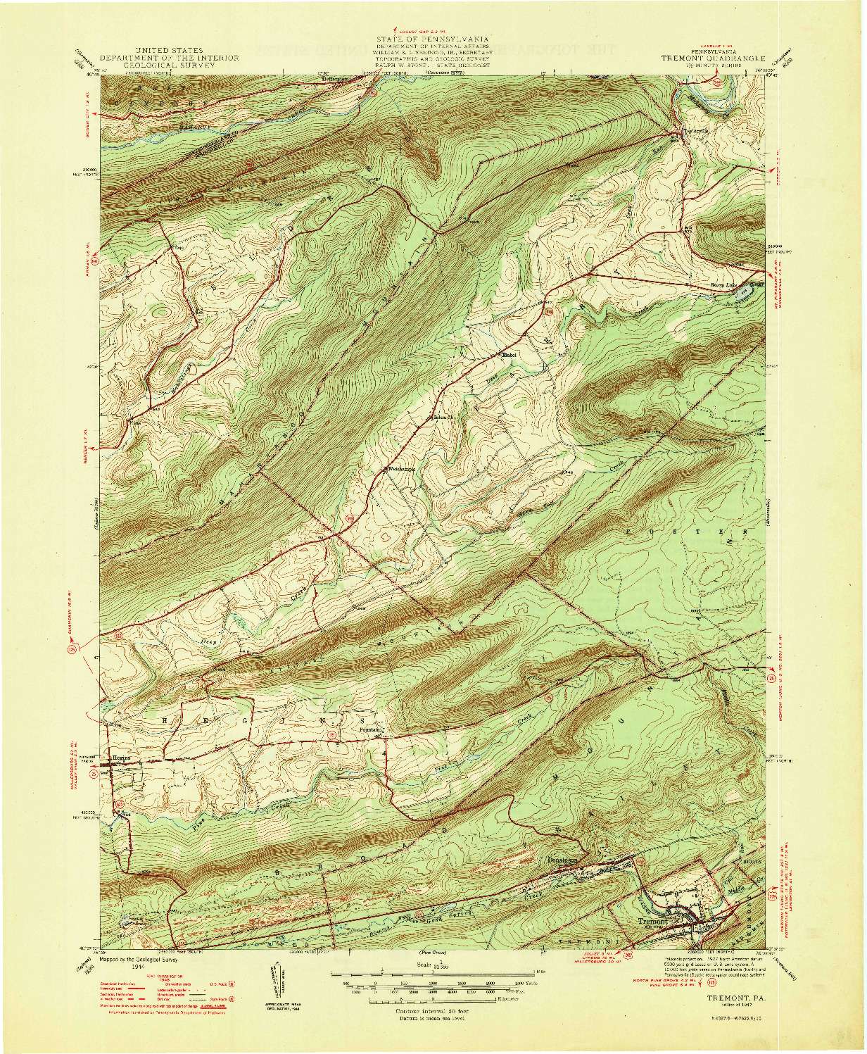 USGS 1:31680-SCALE QUADRANGLE FOR TREMONT, PA 1947