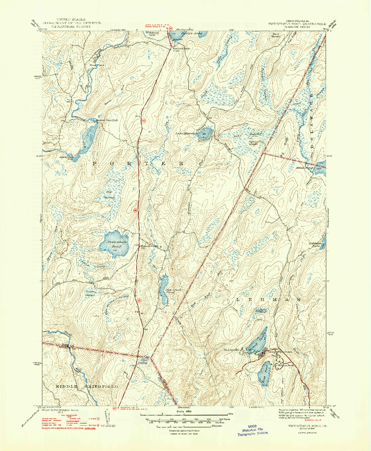 USGS 1:31680-SCALE QUADRANGLE FOR TWELVEMILE POND, PA 1947