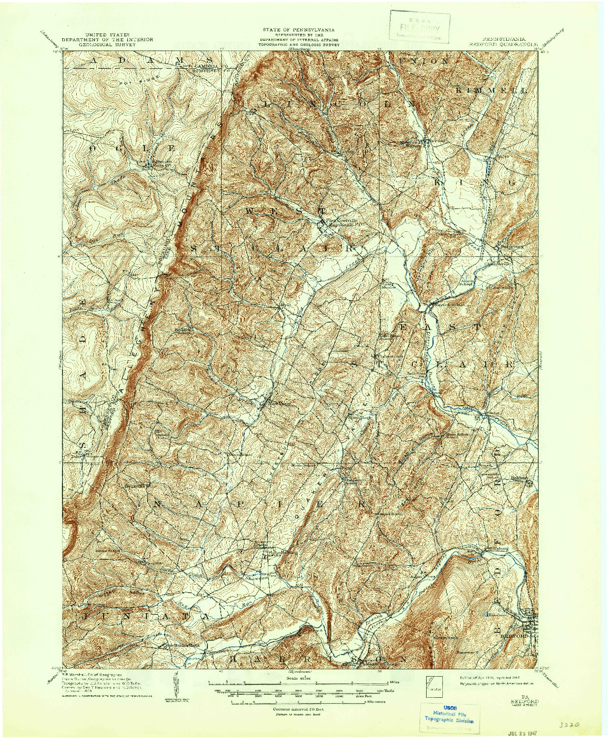 USGS 1:62500-SCALE QUADRANGLE FOR BEDFORD, PA 1910