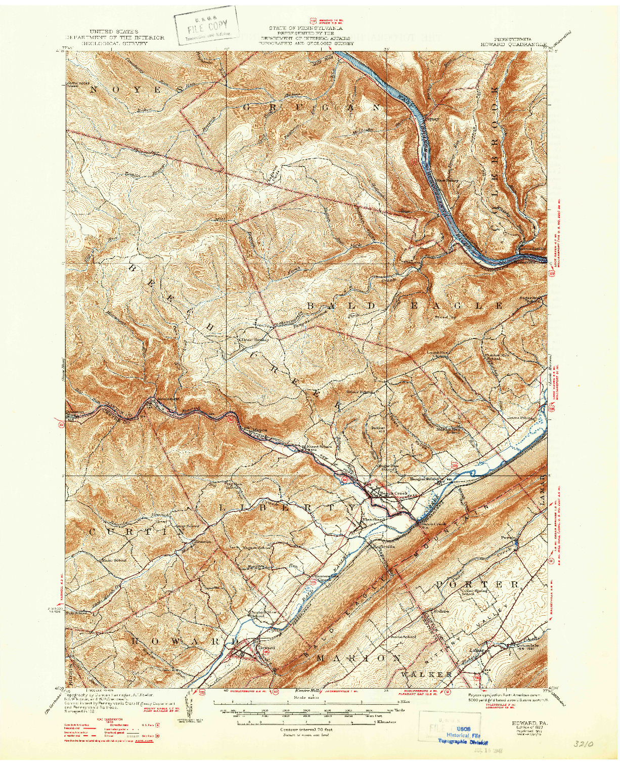 USGS 1:62500-SCALE QUADRANGLE FOR HOWARD, PA 1923