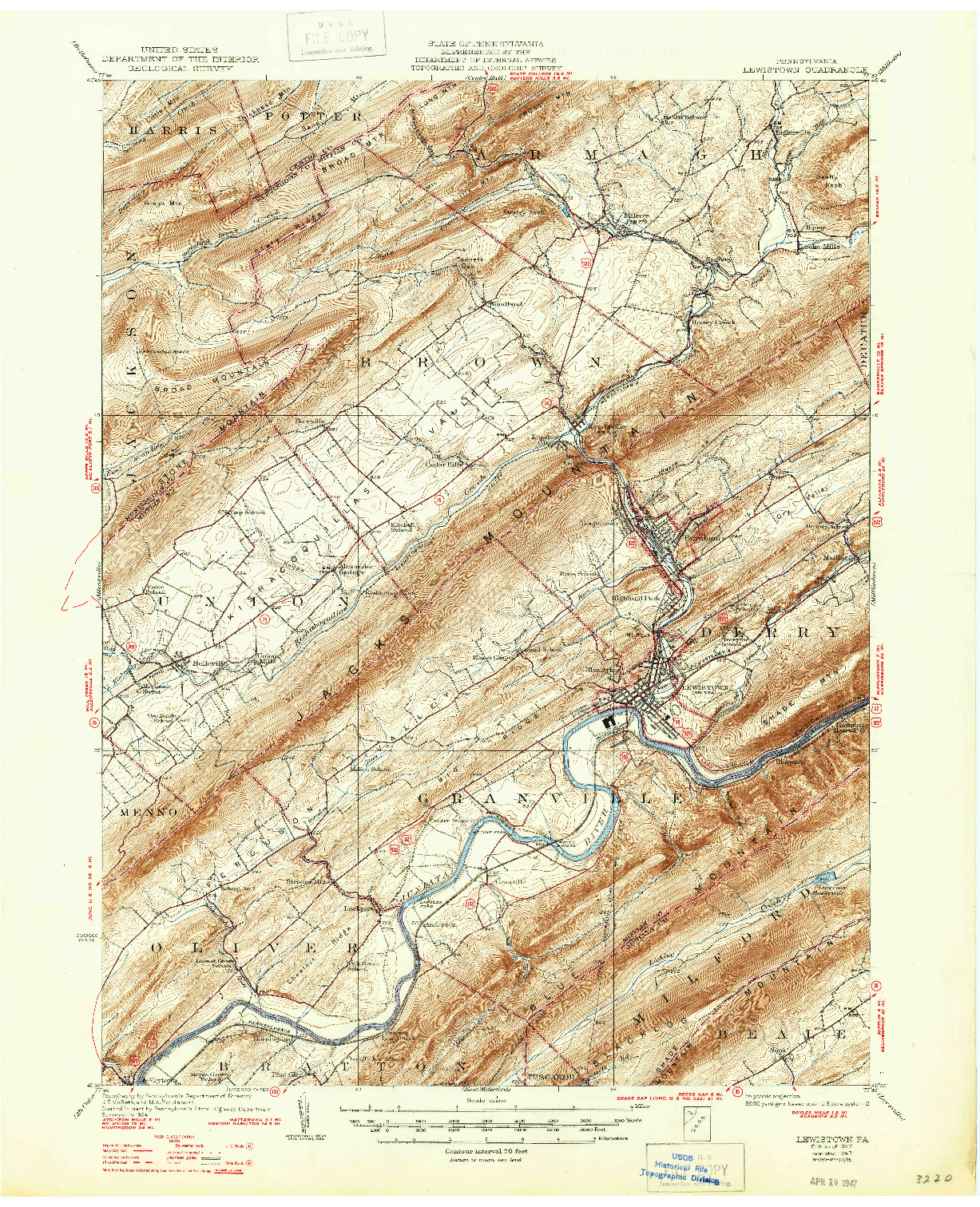 USGS 1:62500-SCALE QUADRANGLE FOR LEWISTOWN, PA 1927