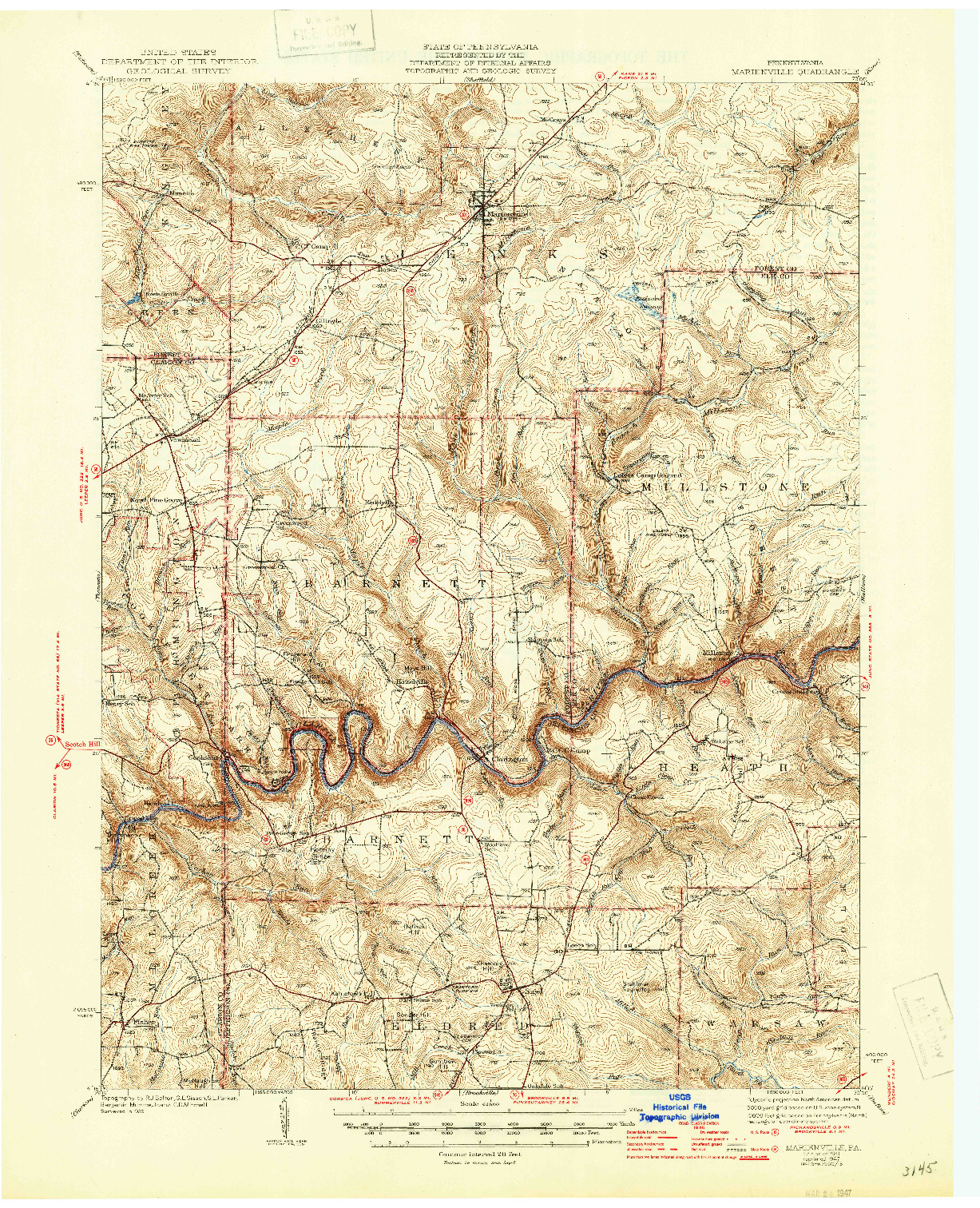 USGS 1:62500-SCALE QUADRANGLE FOR MARIENVILLE, PA 1941