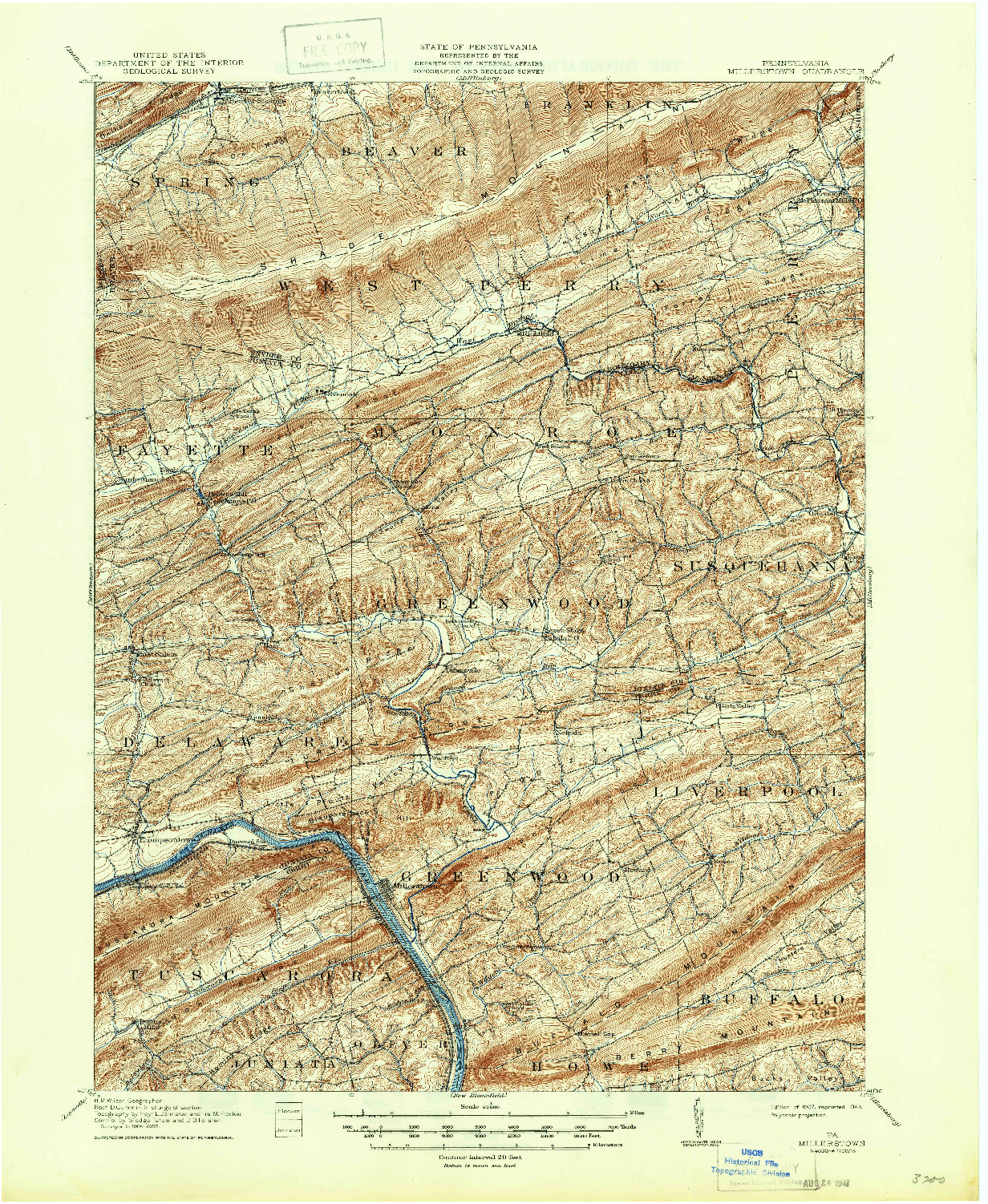 USGS 1:62500-SCALE QUADRANGLE FOR MILLERSTOWN, PA 1907