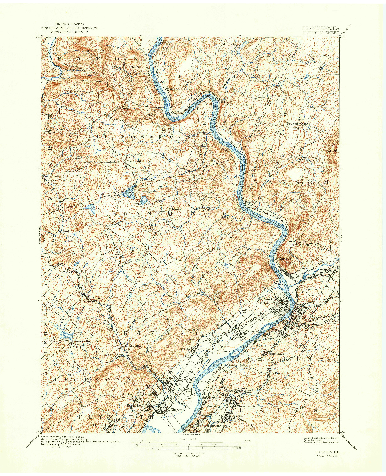 USGS 1:62500-SCALE QUADRANGLE FOR PITTSTON, PA 1893