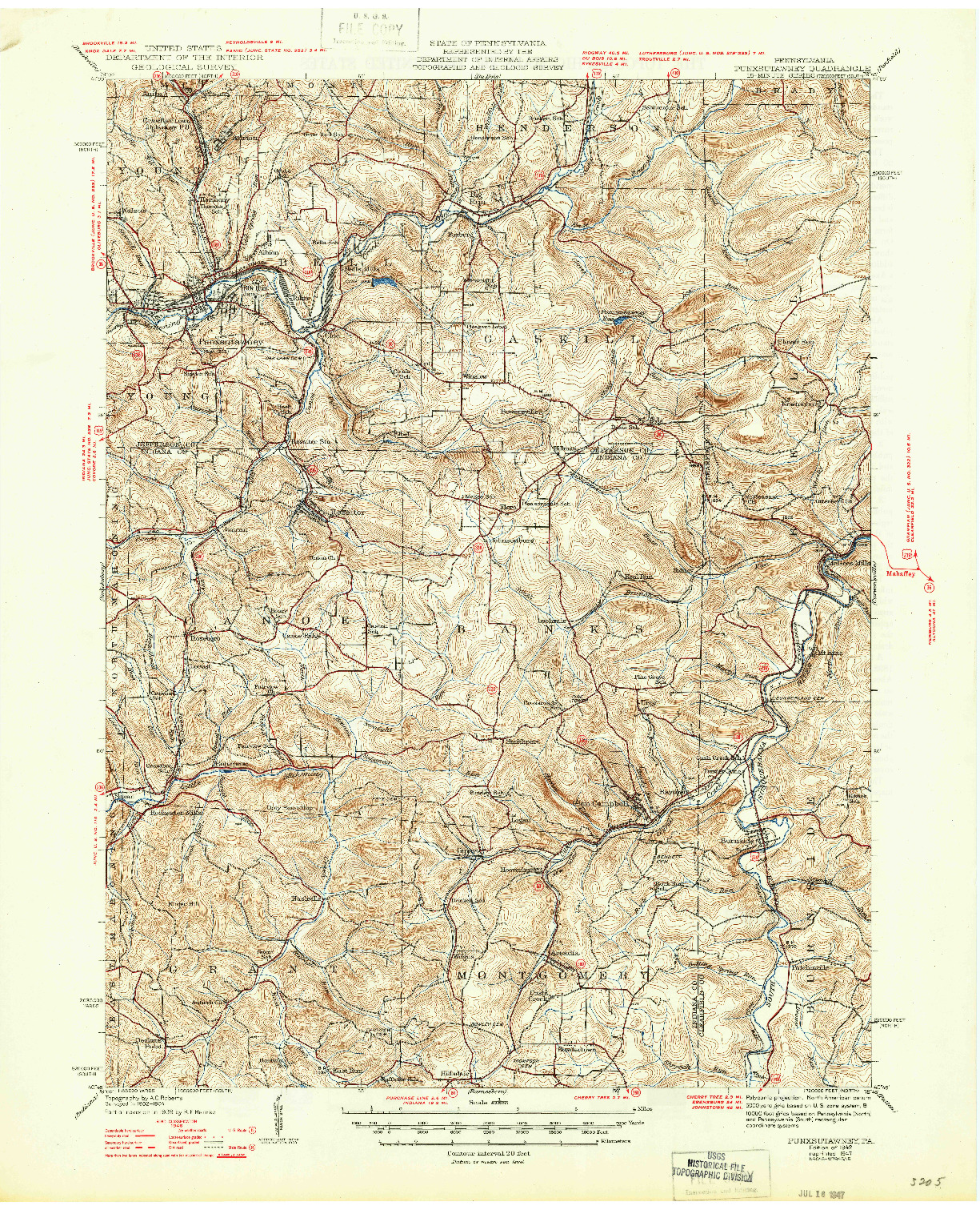 USGS 1:62500-SCALE QUADRANGLE FOR PUNXSUTAWNEY, PA 1942
