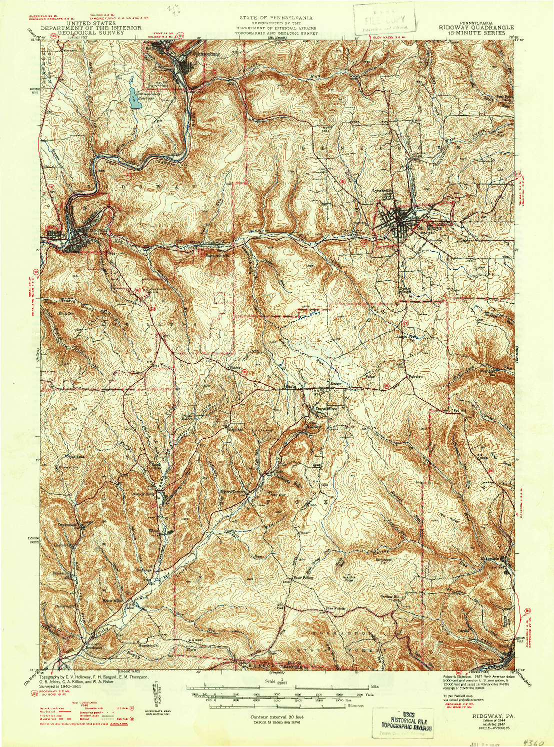 USGS 1:62500-SCALE QUADRANGLE FOR RIDGWAY, PA 1944