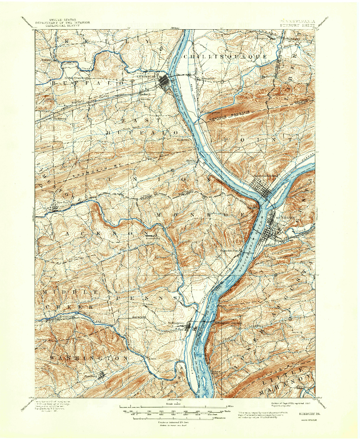 USGS 1:62500-SCALE QUADRANGLE FOR SUNBURY, PA 1893