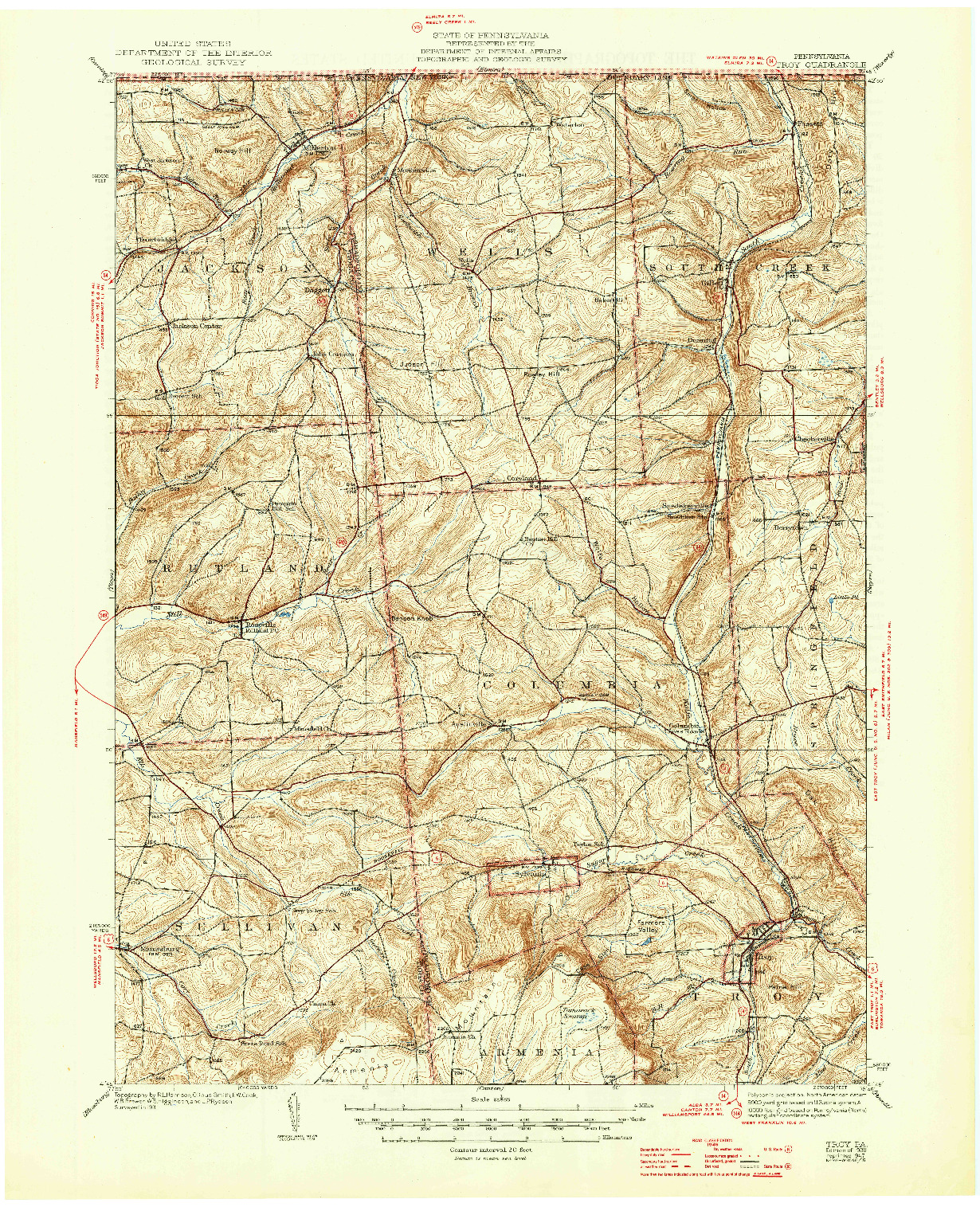 USGS 1:62500-SCALE QUADRANGLE FOR TROY, PA 1938