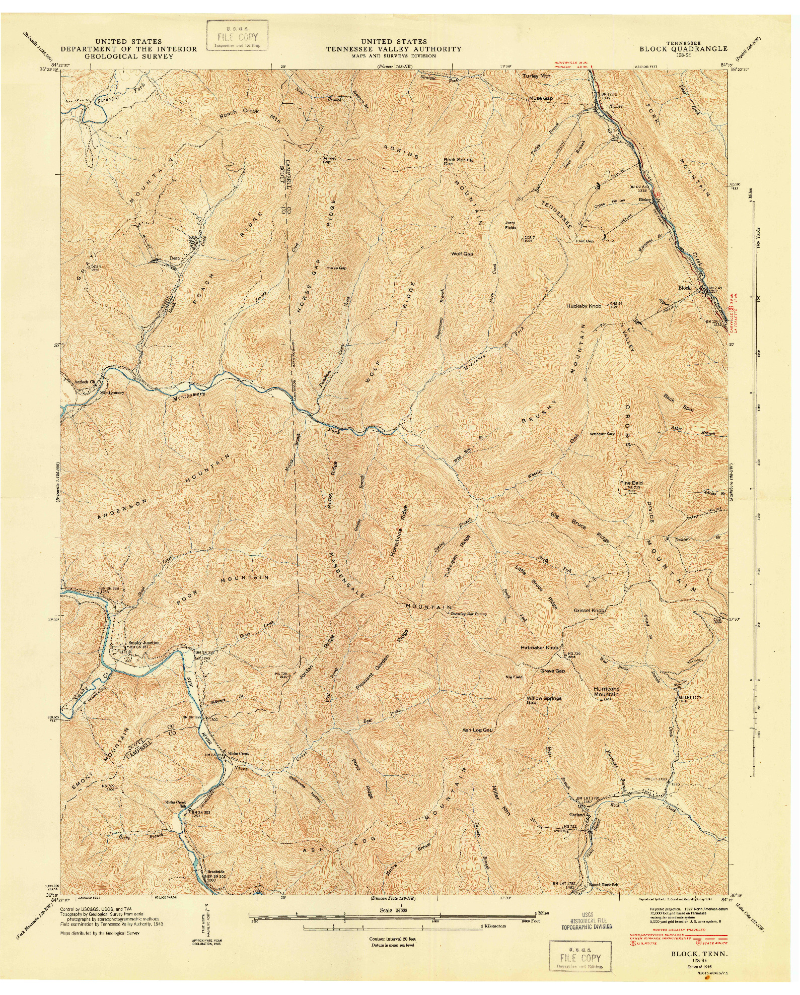 USGS 1:24000-SCALE QUADRANGLE FOR BLOCK, TN 1946