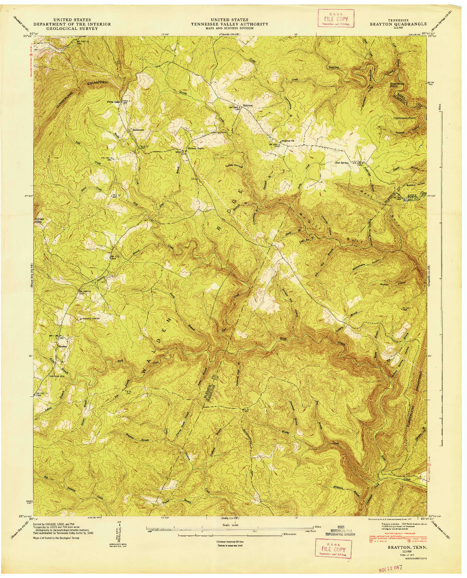 USGS 1:24000-SCALE QUADRANGLE FOR BRAYTON, TN 1947