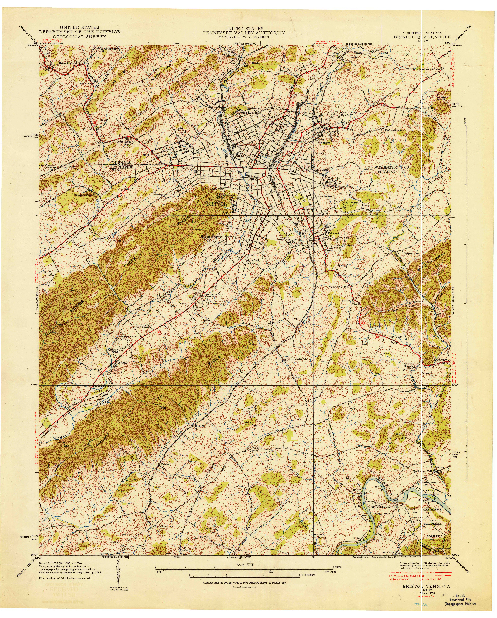 USGS 1:24000-SCALE QUADRANGLE FOR BRISTOL, TN 1938