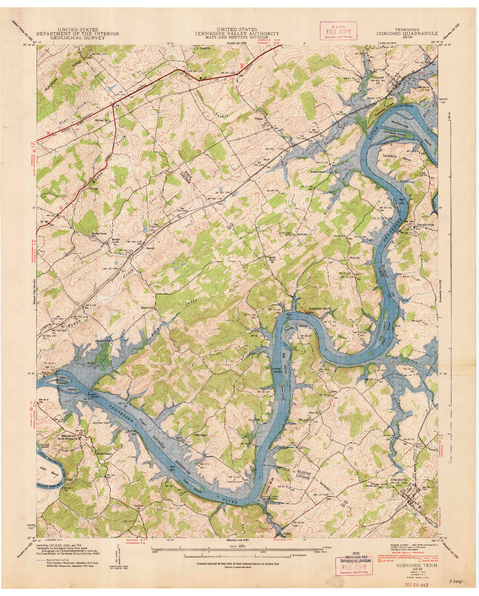 USGS 1:24000-SCALE QUADRANGLE FOR CONCORD, TN 1940