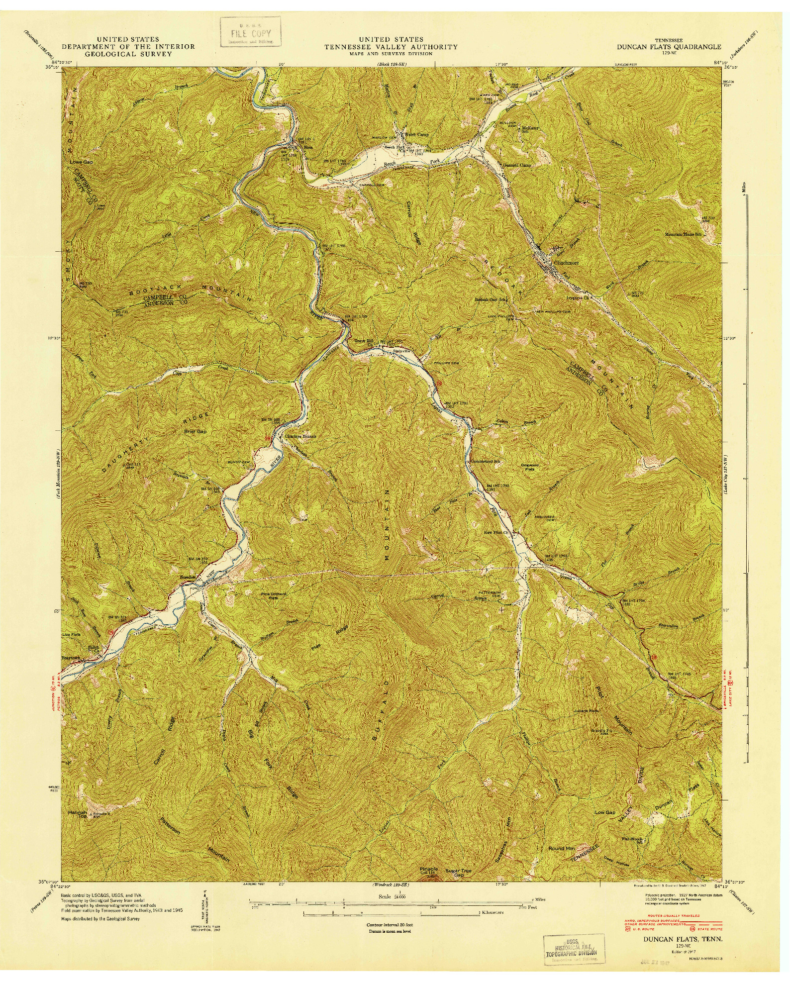 USGS 1:24000-SCALE QUADRANGLE FOR DUNCAN FLATS, TN 1947