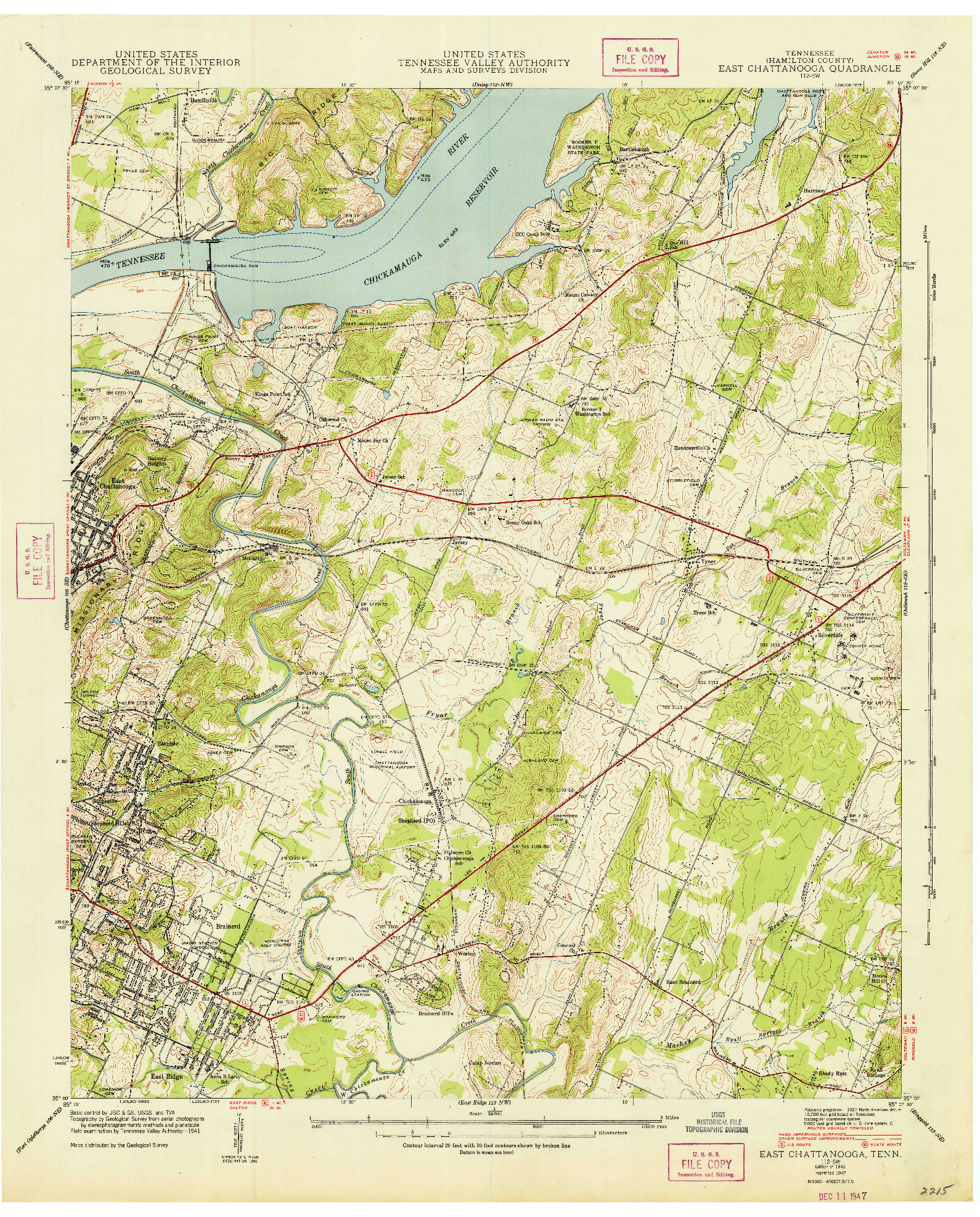 USGS 1:24000-SCALE QUADRANGLE FOR EAST CHATTANOOGA, TN 1942