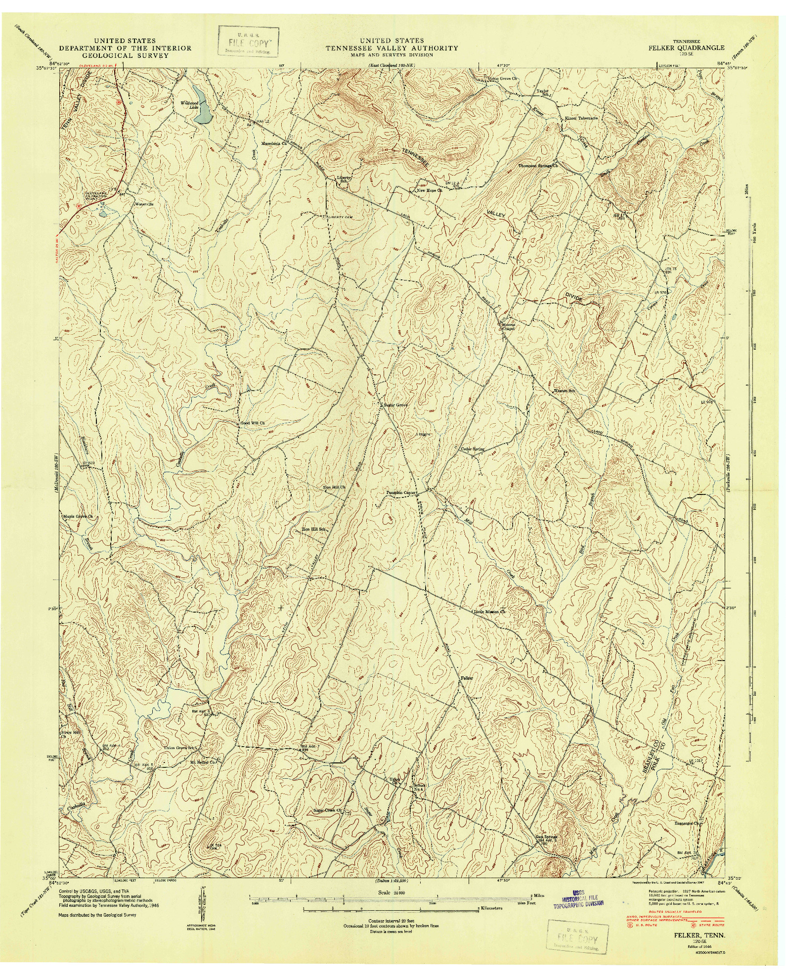 USGS 1:24000-SCALE QUADRANGLE FOR FELKER, TN 1946