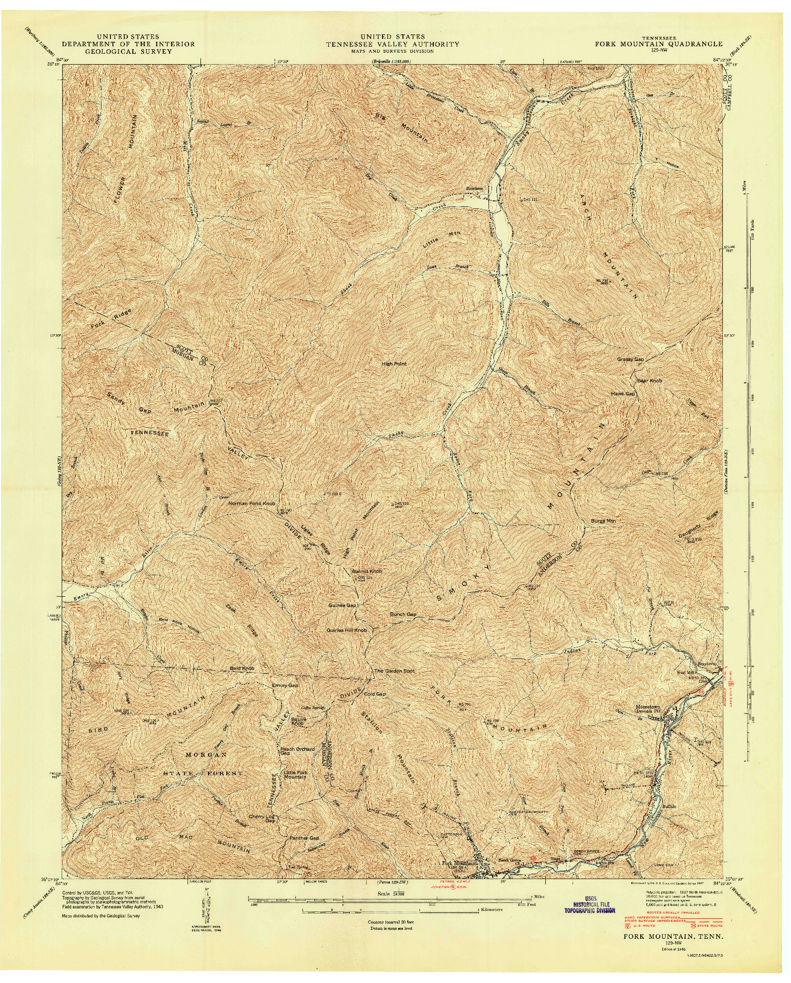 USGS 1:24000-SCALE QUADRANGLE FOR FORK MOUNTAIN, TN 1946