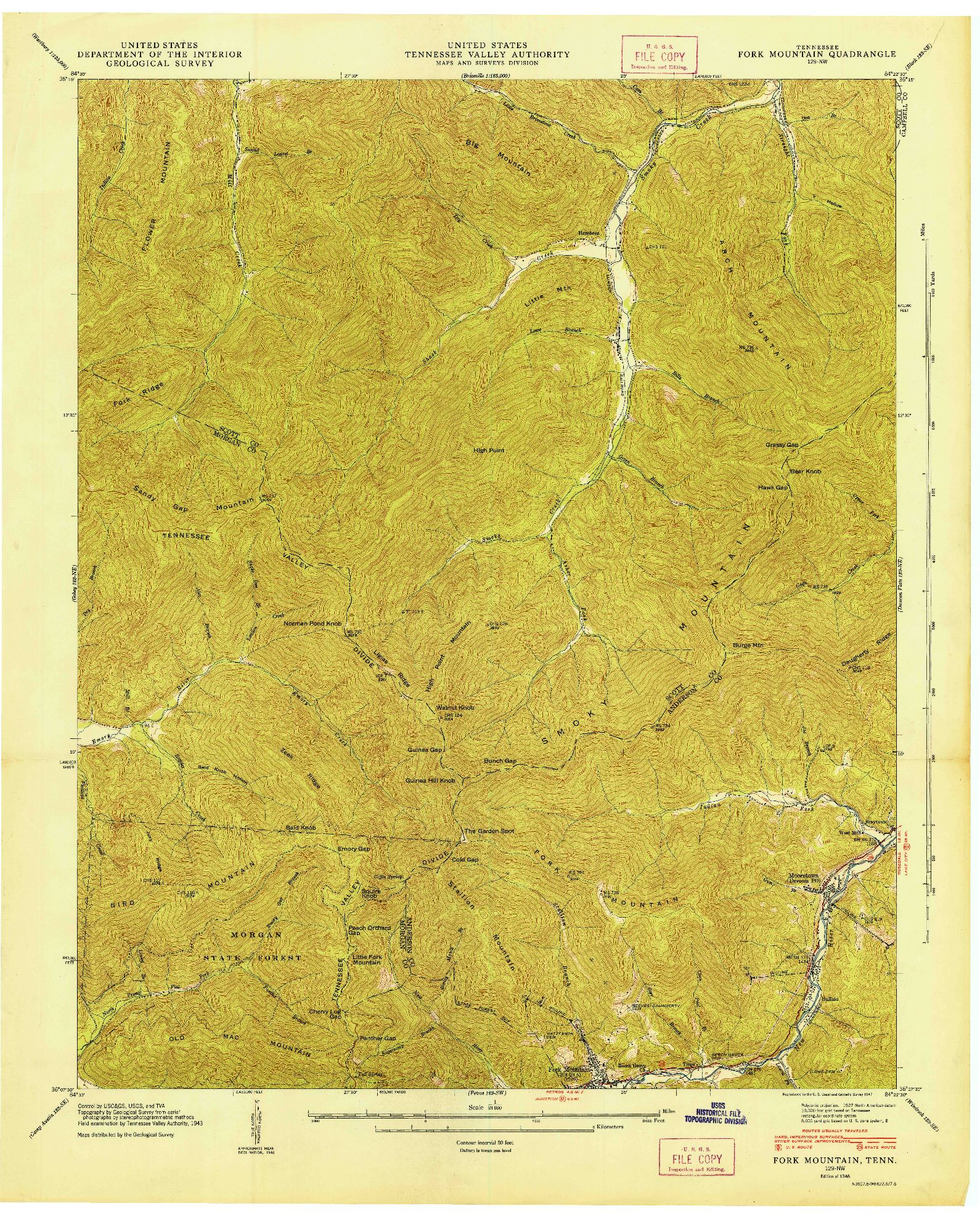 USGS 1:24000-SCALE QUADRANGLE FOR FORK MOUNTAIN, TN 1946
