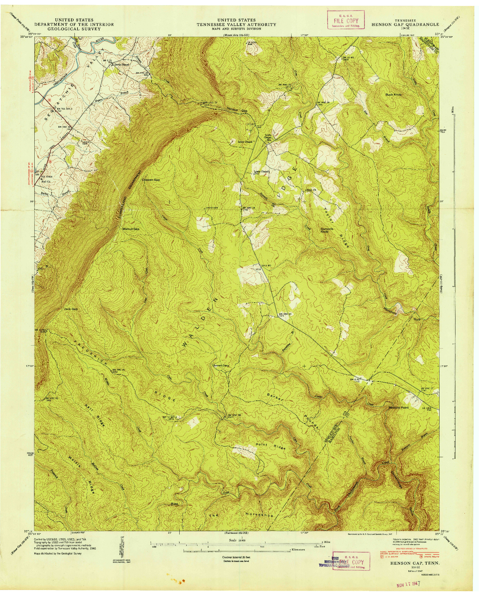 USGS 1:24000-SCALE QUADRANGLE FOR HENSON GAP, TN 1947