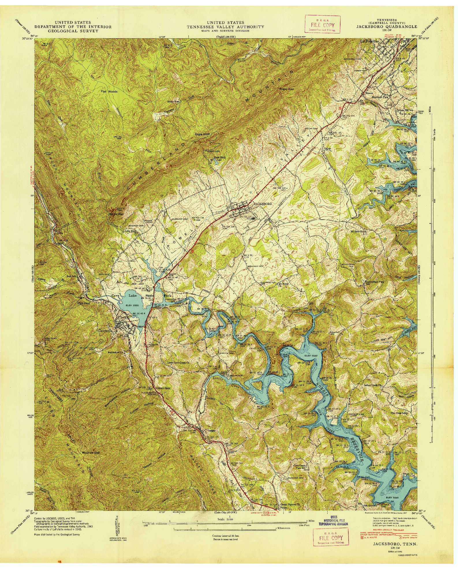 USGS 1:24000-SCALE QUADRANGLE FOR JACKSBORO, TN 1946