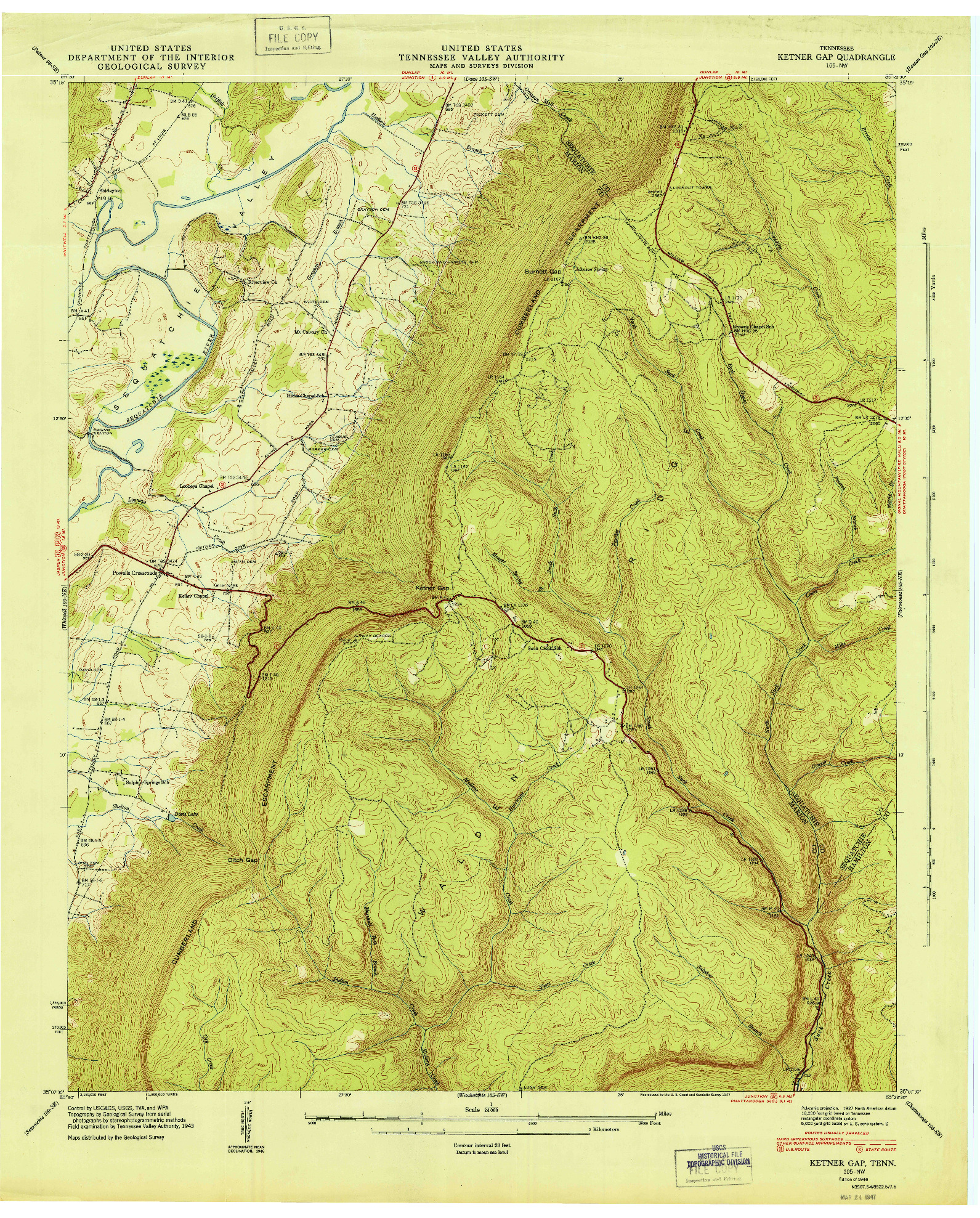 USGS 1:24000-SCALE QUADRANGLE FOR KETNER GAP, TN 1946